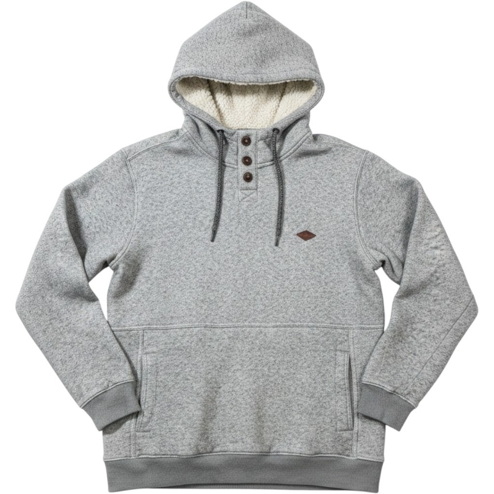 Billabong Henley Hoodie XL Grey Heather Sherpa Lined Pullover Sweatshirt Skate